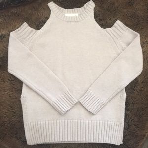 Grey, cold shoulder sweater with side slits